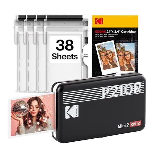 KODAK Mini 2 Retro 2x3" Portable Photo Printer, 38 Sheets, Bluetooth Smartphone Printer for iPhone & Android, Instant Color Prints, 4PASS Dye Sublimation, Black | Amazon (US)