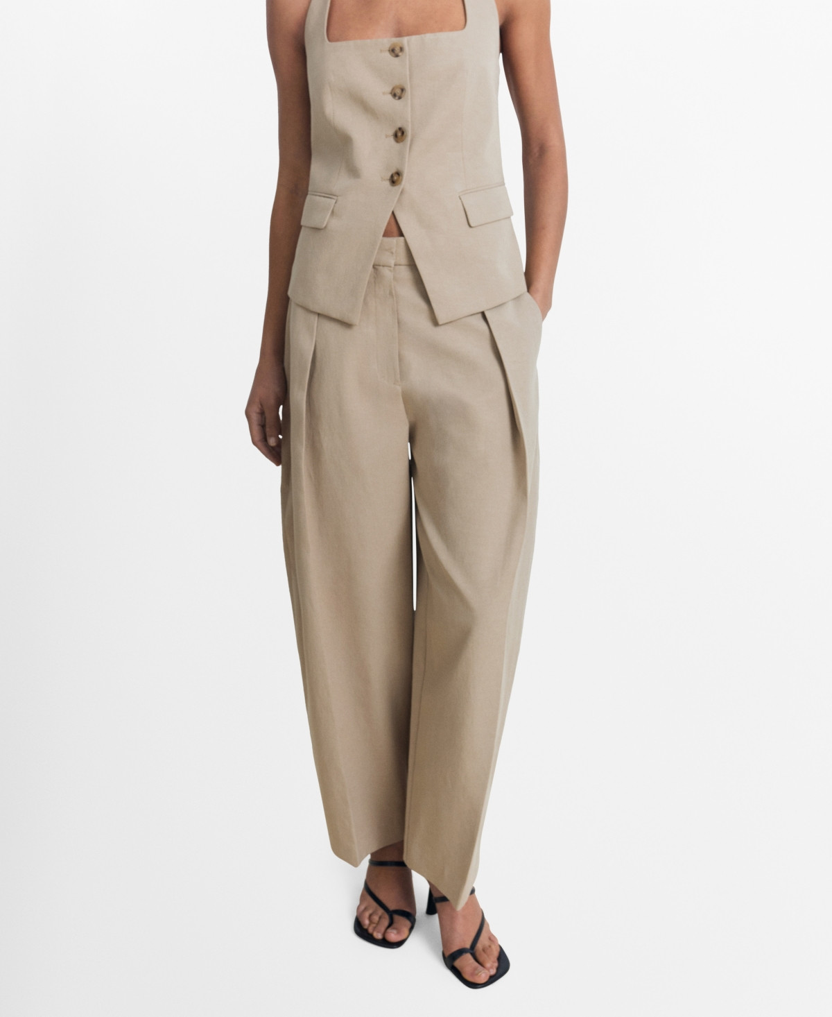 Mango Women's Linen-Blend Balloon Pants - Medium Brown | Macy's