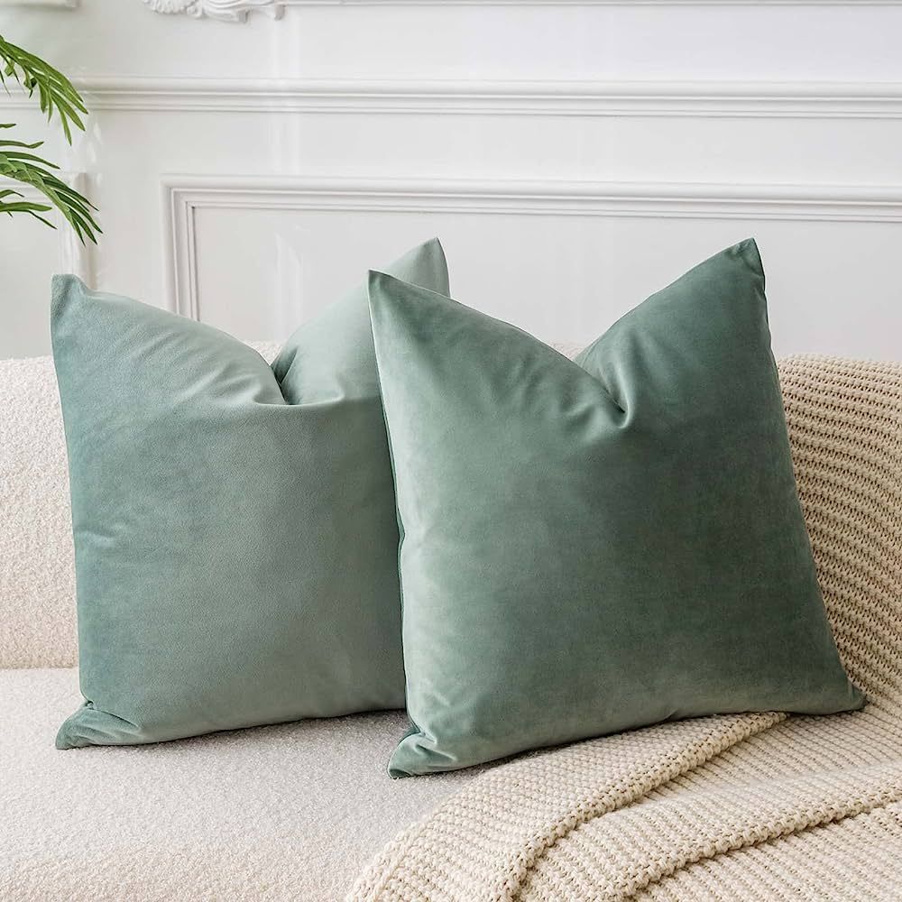 JUSPURBET Euro Sage Velvet Throw Pillow Covers 26x26 Set of 2,Decorative Solid Soft Cushion Cases... | Amazon (US)