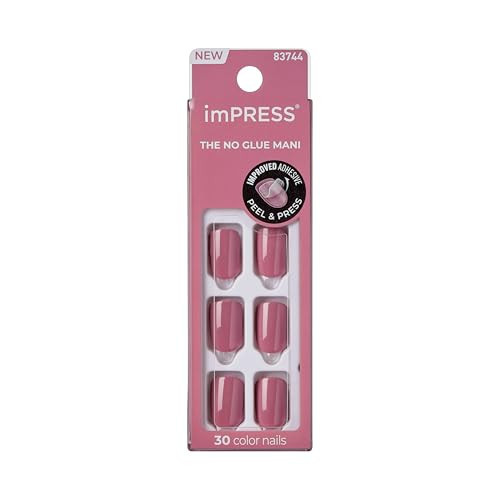 Kiss Impress No Glue Mani Press On Nails, 'Petal Pink', Pink, Short Size, Squoval Shape, Includes 30 Nails, Prep Pad, Instructions Sheet, 1 Manicure Stick, 1 Mini File | Amazon (US)