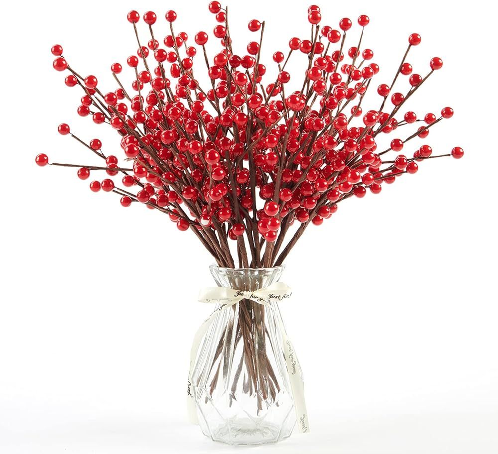 joyhalo 12 Pack Red Berry Stems- Long Red Berries for Christmas Tree, Artificial Xmas Berry Picks... | Amazon (US)