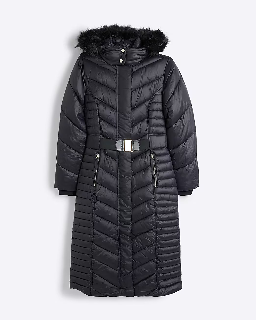 Black Slim Fit longline Padded coat | River Island UK & IE