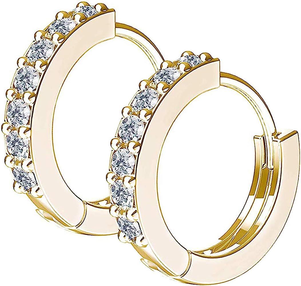 Small Hoop Earrings, 14K Gold Huggie Cubic Zirconia Cartilage Earring for Women | Amazon (CA)