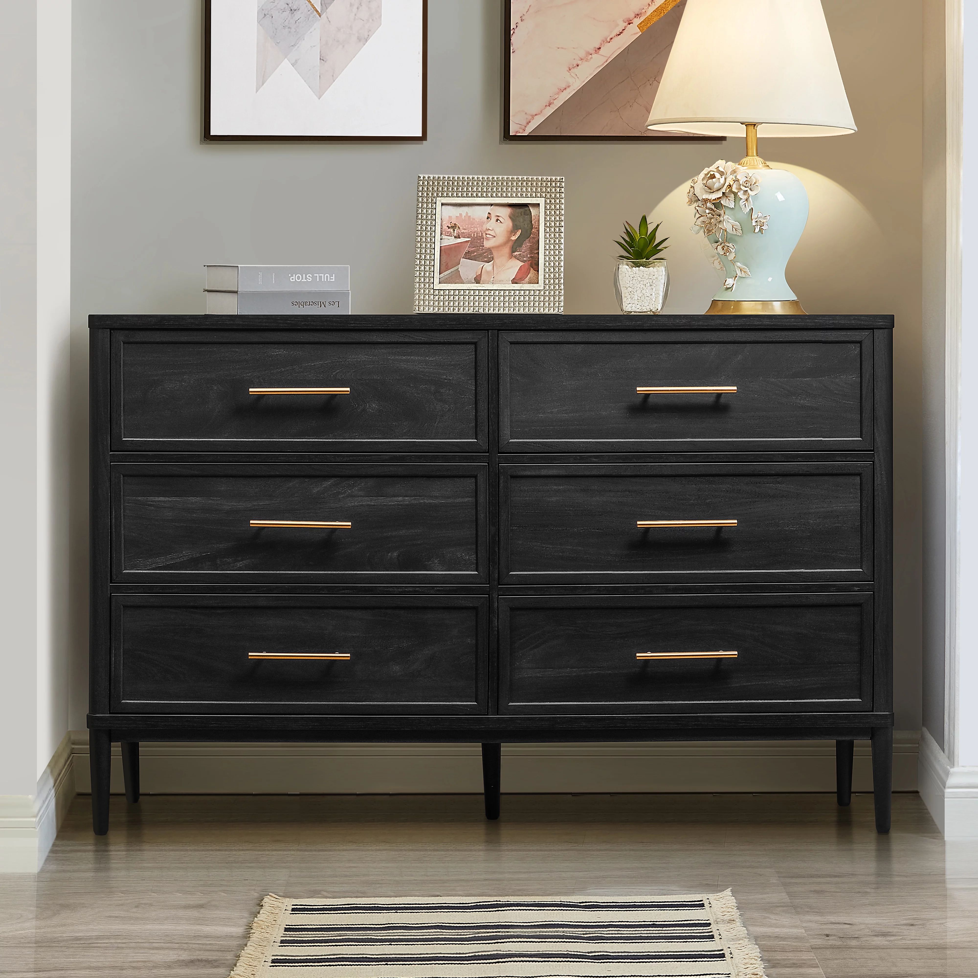 Better Homes & Gardens Oaklee 6- Drawer Dresser, Black Wood Finish - Walmart.com | Walmart (US)
