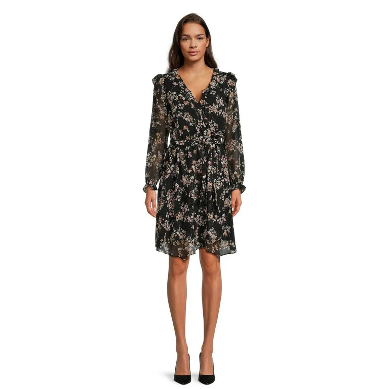 Time and Tru Women's Woven Faux Wrap Mini Dress | Walmart (US)