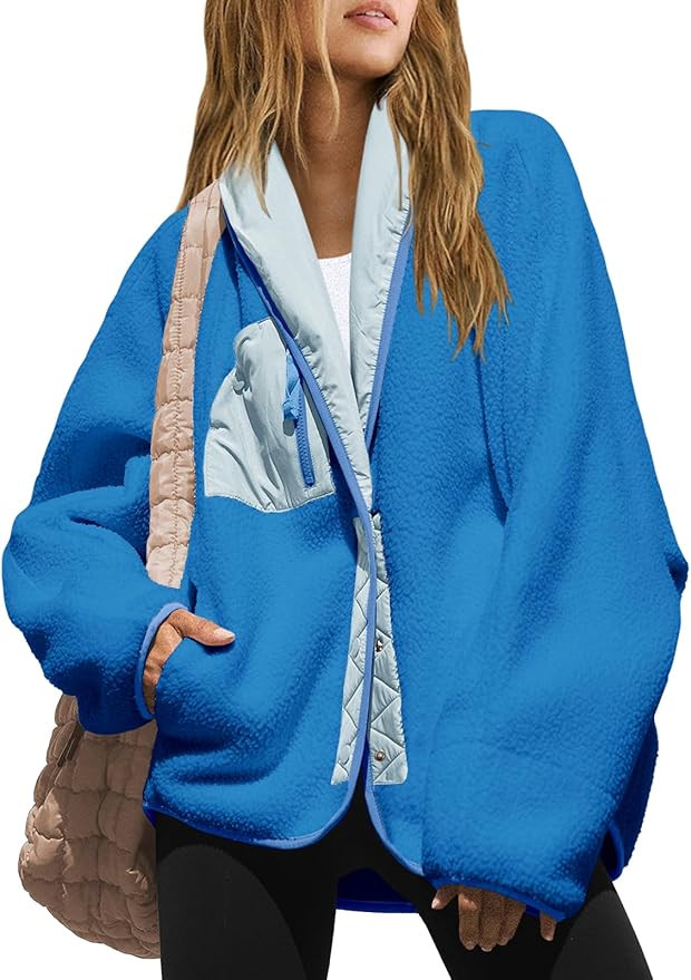 Nirovien Womens Fuzzy Fleece Jacket Shawl Collar Sherpa Coats Button Down Colorblock Warm Outwear... | Amazon (US)