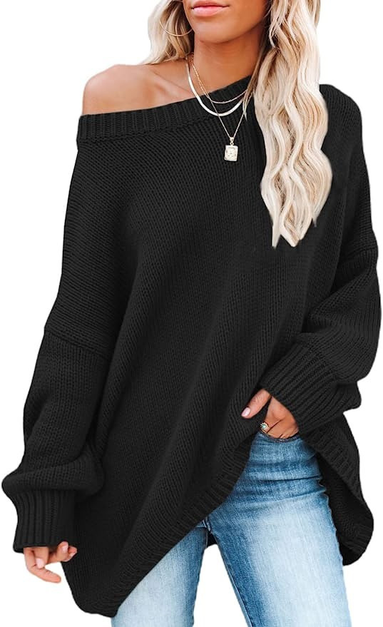 Dokotoo Womens Long Sleeve Crewneck Oversized Knit Sweaters Pullover Casual Jumper Sweater Tops | Amazon (US)
