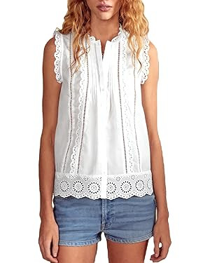 Women Cute Cutout Eyelet Tank Top Fairy Cottagecore Sleeveless Scallop Trim Pleated Peplum Camiso... | Amazon (US)