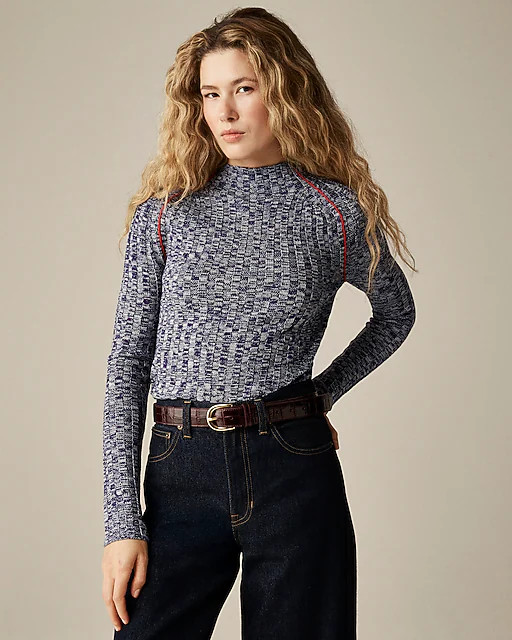 Wide-rib mockneck sweater in marled merino wool | J. Crew US