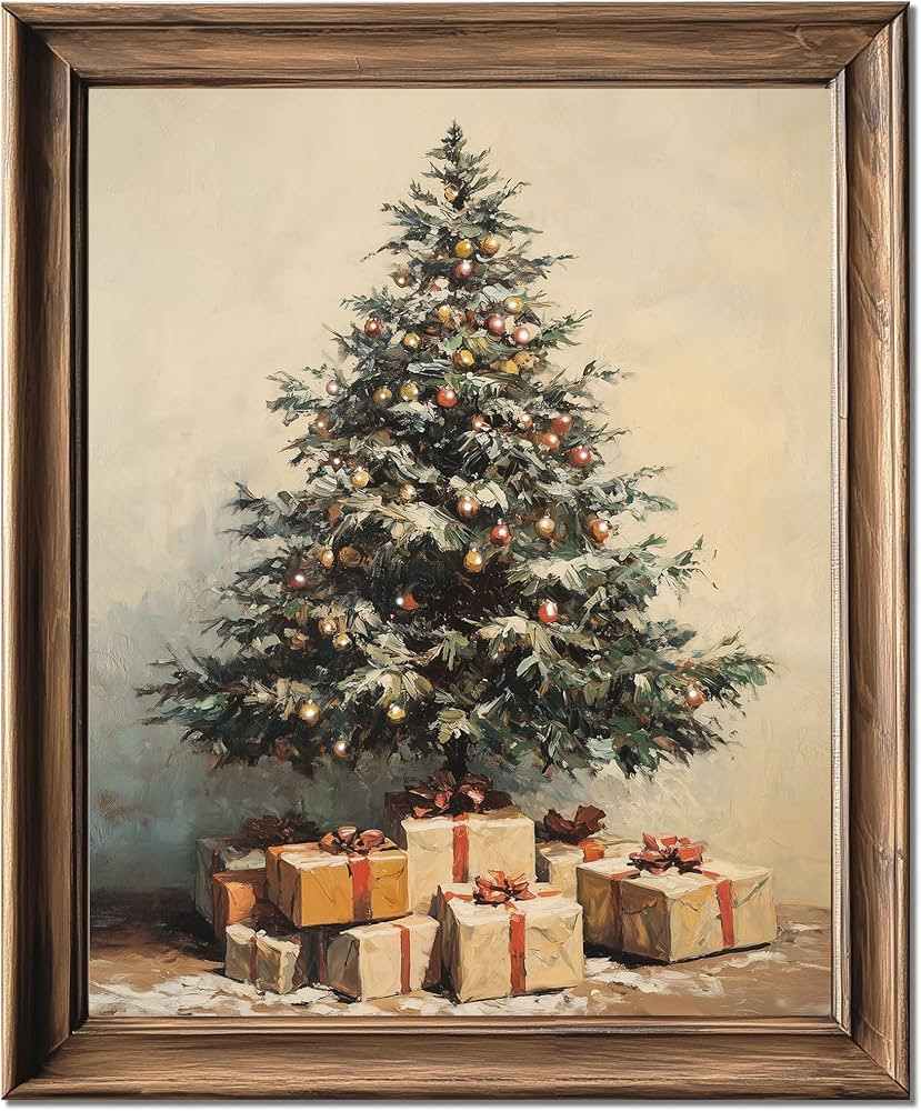 HubbgDesign Vintage Winter Wall Art, Rustic Christmas Tree Artwork, Antique Holiday Decoration, C... | Amazon (US)