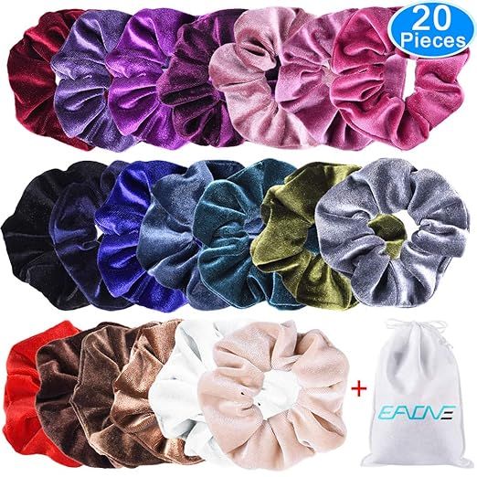 EAONE 20 Pack Velvet Hair Scrunchies Colorful Velvet Hair Ties Scrunchy Bobble Hair Bands, 20 Colors | Amazon (US)