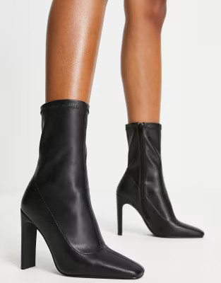 London Rebel square toe stiletto sock boots in black | ASOS (Global)