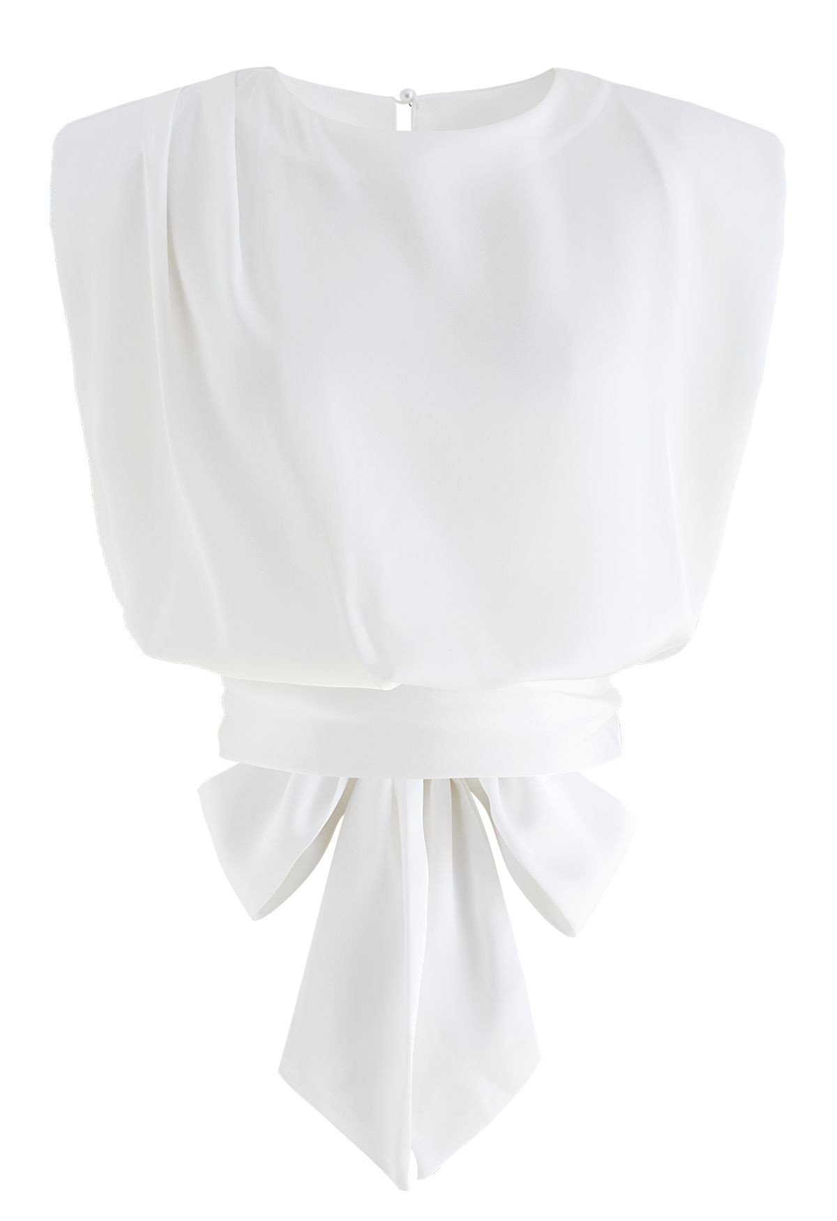 Satin Tie Back Sleeveless Top in White | Chicwish