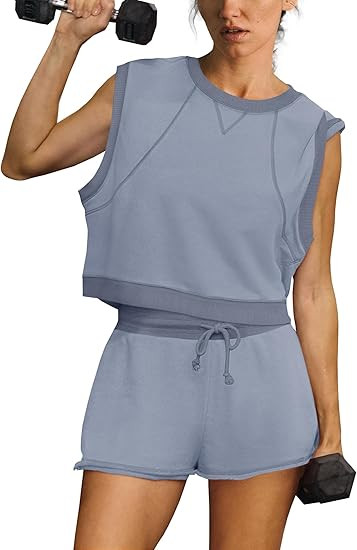 SENSERISE Womens Two Piece Workout Sets Matching Sweat Sets Summer Outfits Oversized Crop Tank To... | Amazon (US)