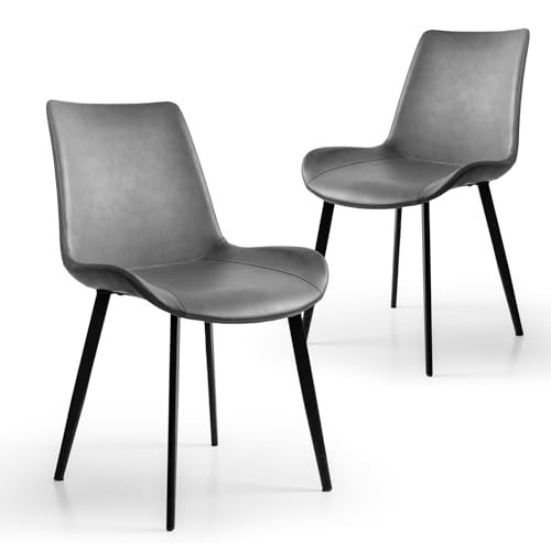 AmoUnico Dining Chairs, Modern PU Leather Dining Room Chair with Sturdy Metal Legs, Upholstered Seat Dinner Chairs Accent Side Chairs for Indoor Kitchen Living Room (Grey, Set of 2) | Amazon (US)