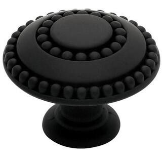 Double Beaded 1-3/8 in. (35mm) Matte Black Round Cabinet Knob | The Home Depot