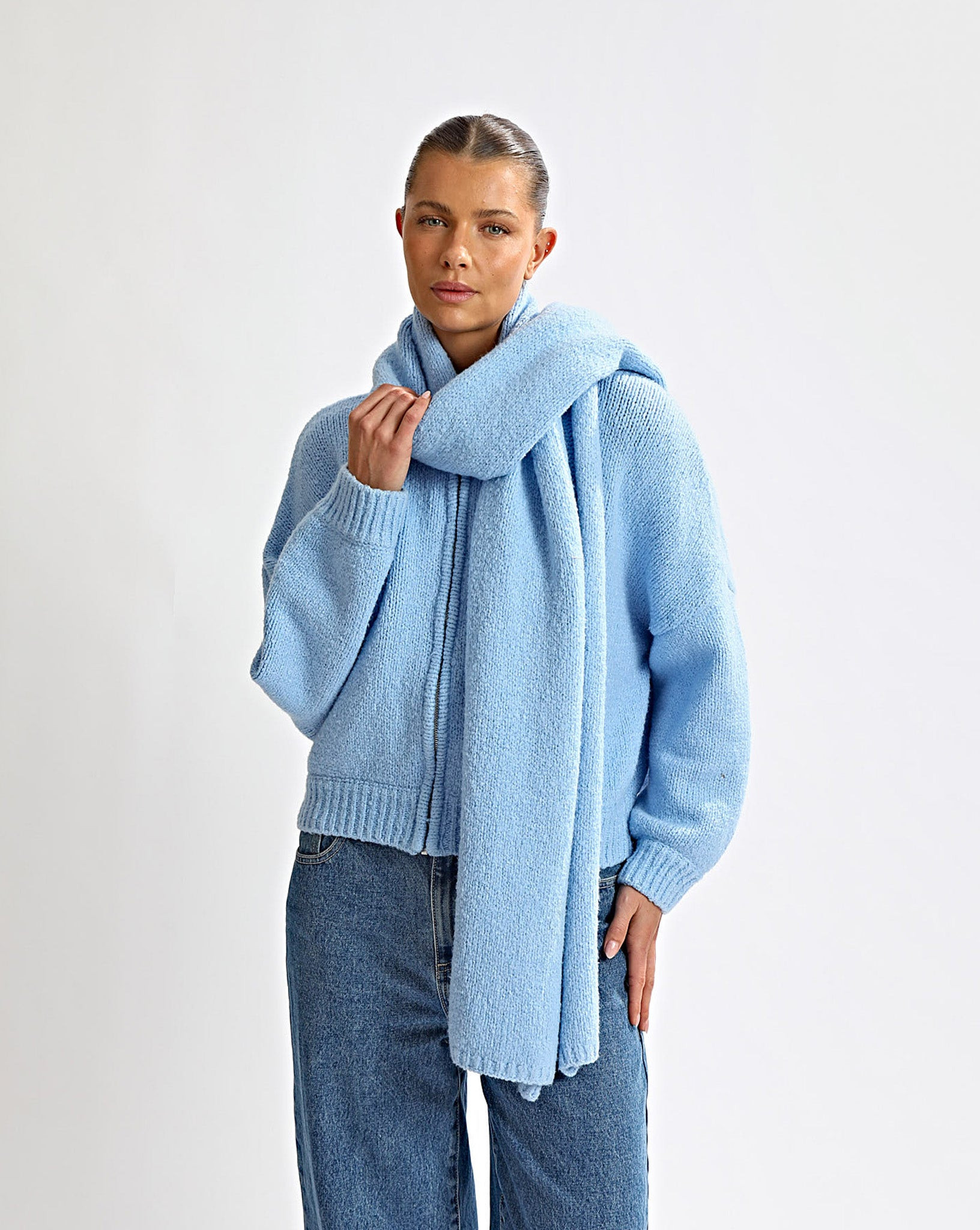 Elliot Knit Zip Jumper Blue | One Mile