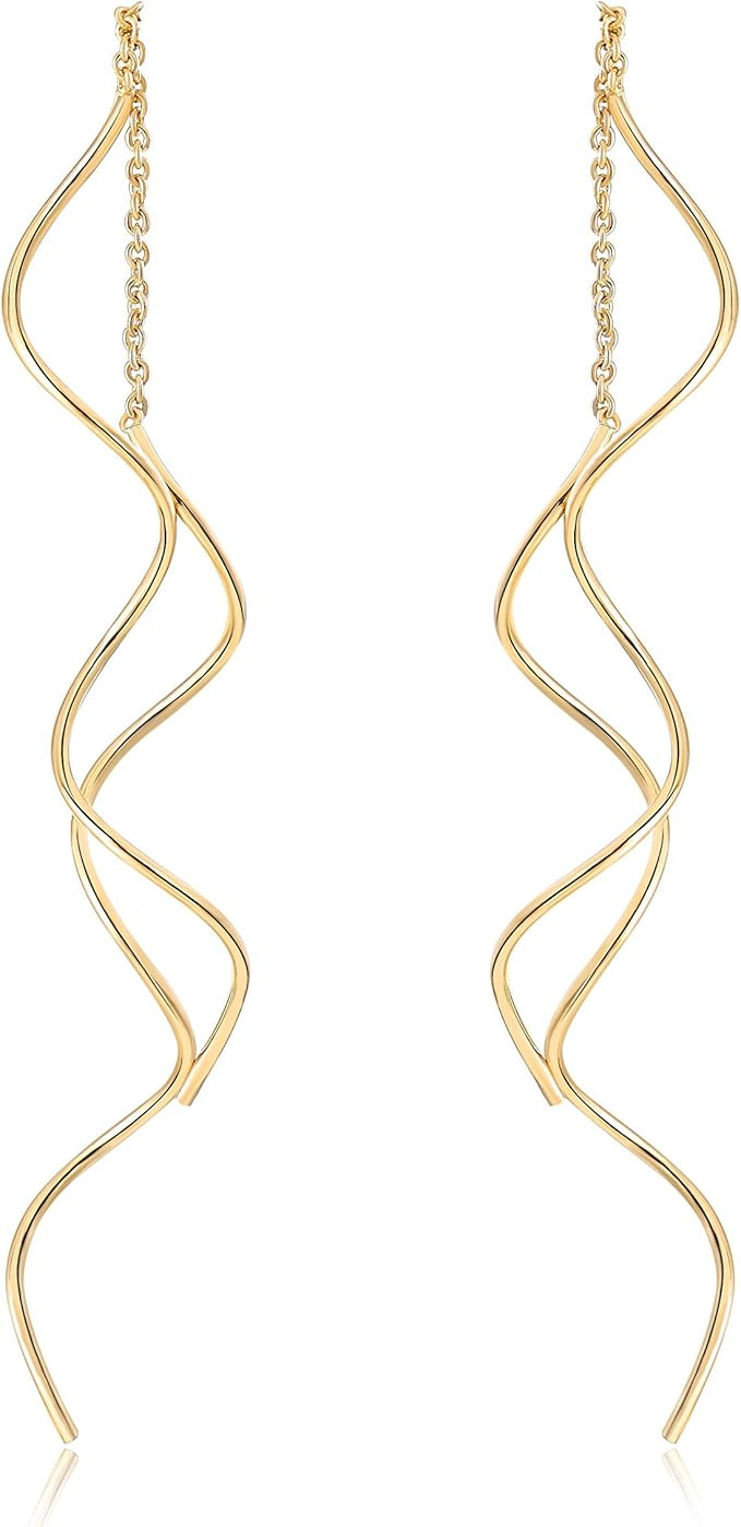 Acefeel Fresh Style Exquisite Threader Dangle Earrings Curve Twist Shape for Women's Gift E158 | Amazon (US)