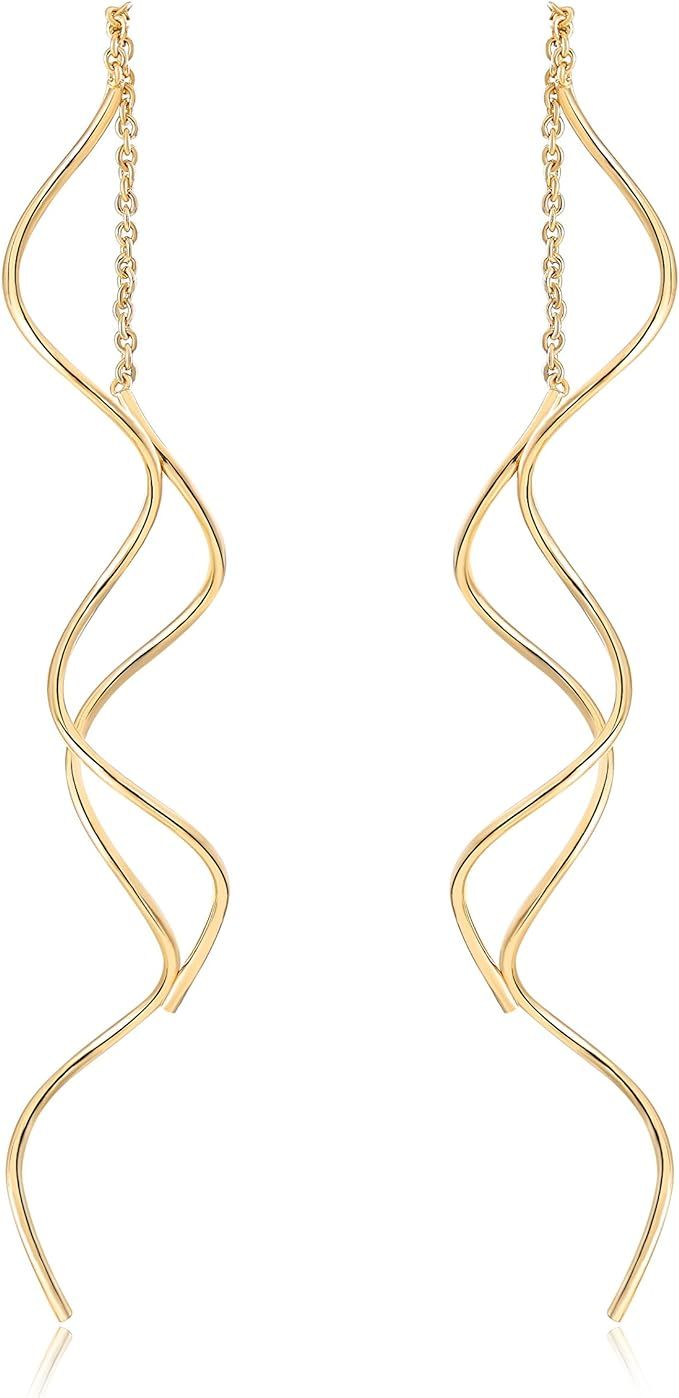 Acefeel Fresh Style Exquisite Threader Dangle Earrings Curve Twist Shape for Women's Gift E158 | Amazon (US)