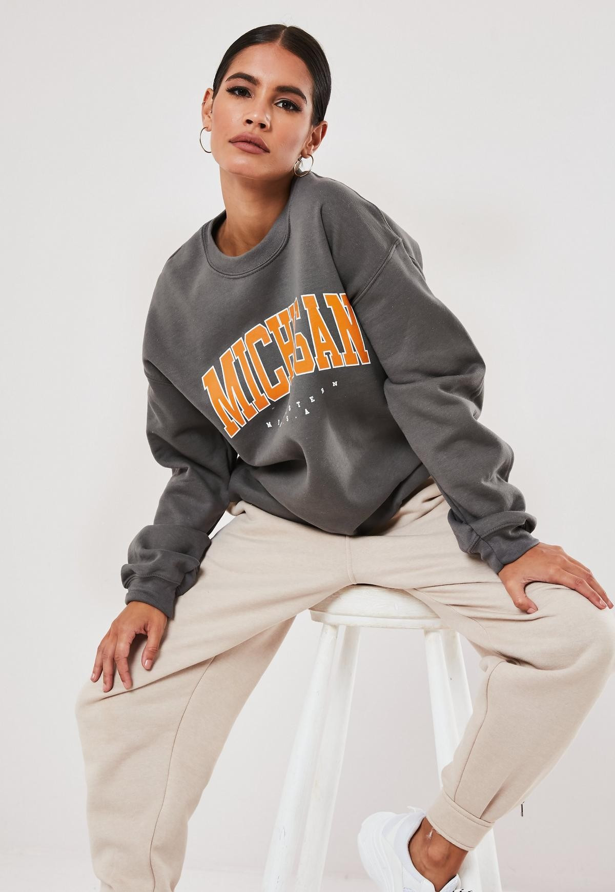 Gray Michigan Graphic Sweatshirt | Missguided (US & CA)