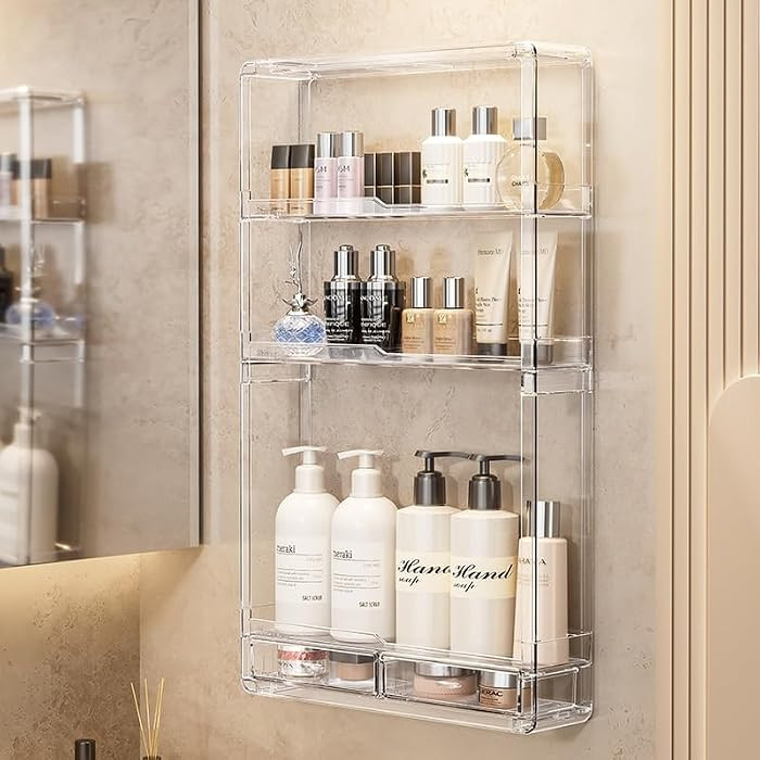 BOHOIDEE 3 Tiers Wall Acrylic Display Shelves with 2 Division Boards, Large Capactiy Acrylic Bath... | Amazon (US)