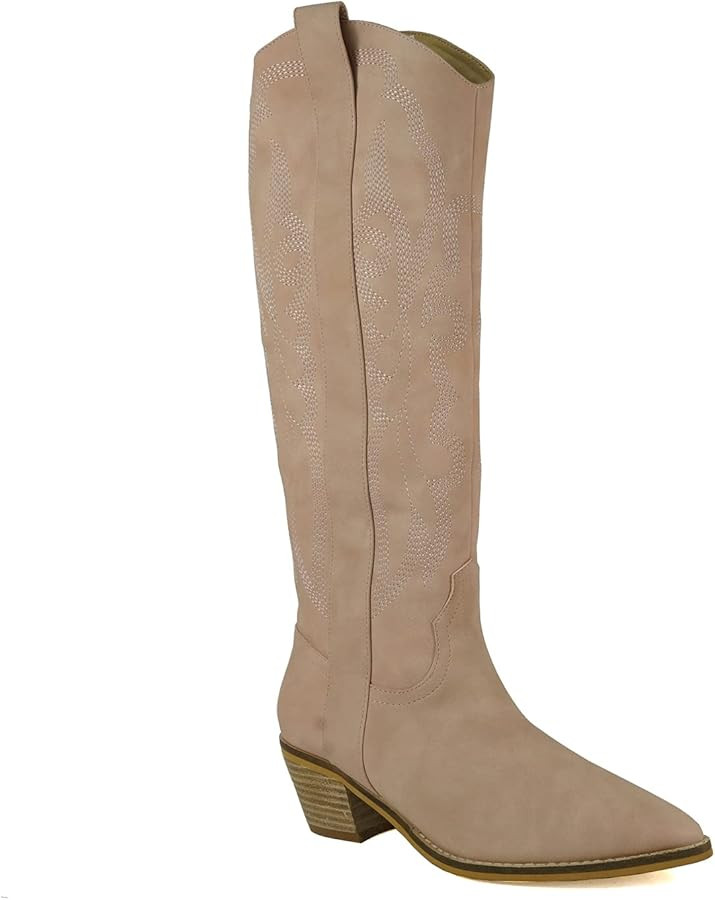 ARiderGirl Bailey Women's Knee High Floral Stitching Embroidery Stacked Heel Western Inspired Boo... | Amazon (US)