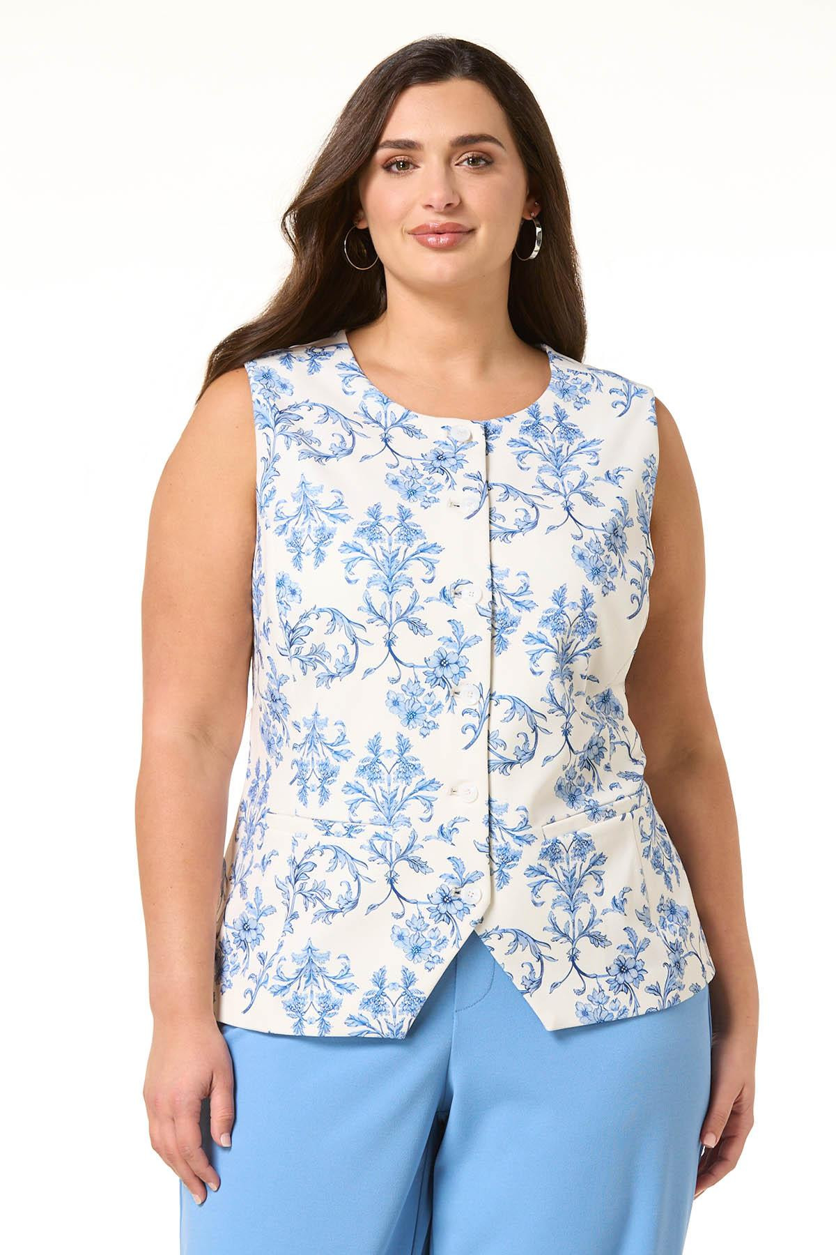 Plus Size Blue Floral Vest | Cato Fashions