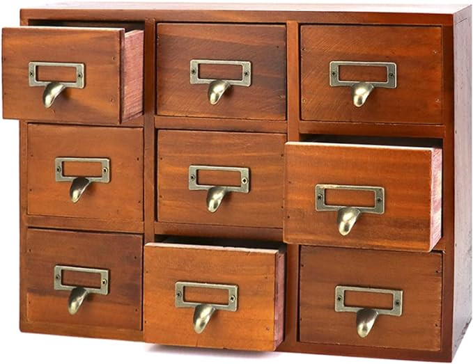 QWORK Desk Drawer Organizer, Wooden Vintage Apothecary Cabinet with 9 Drawers, Home Office & Tea ... | Amazon (US)