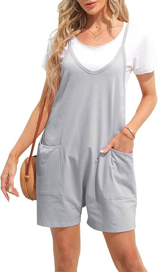 Women's Summer Casual Sleeveless Rompers Loose Fit Spaghetti Strap Shorts Jumpsuit Beach Cover Up... | Amazon (US)