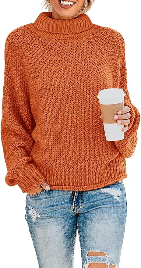 ZESICA Women's 2024 Fall Long Sleeve Turtleneck Casual Loose Chunky Knitted Pullover Sweater Jump... | Amazon (US)