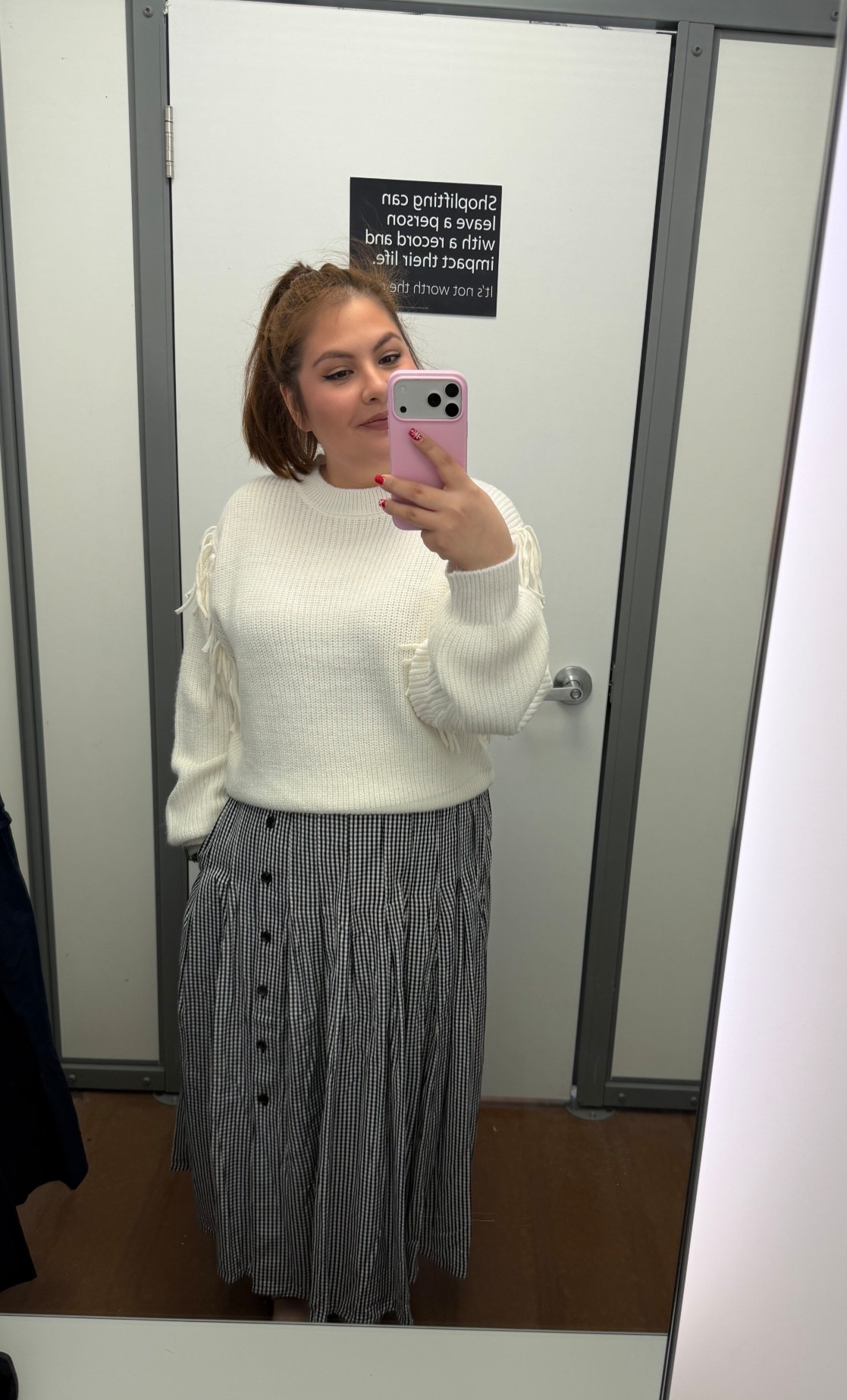 If you want a more modest look, this is it! 
Sweater size: large
Skirt size: medium

#LTKSaleAlert #LTKFindsUnder50 #LTKMidsize