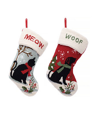 Glitzhome Set of 2 Hooked Stocking, Cat Dog - Macy's | Macy's