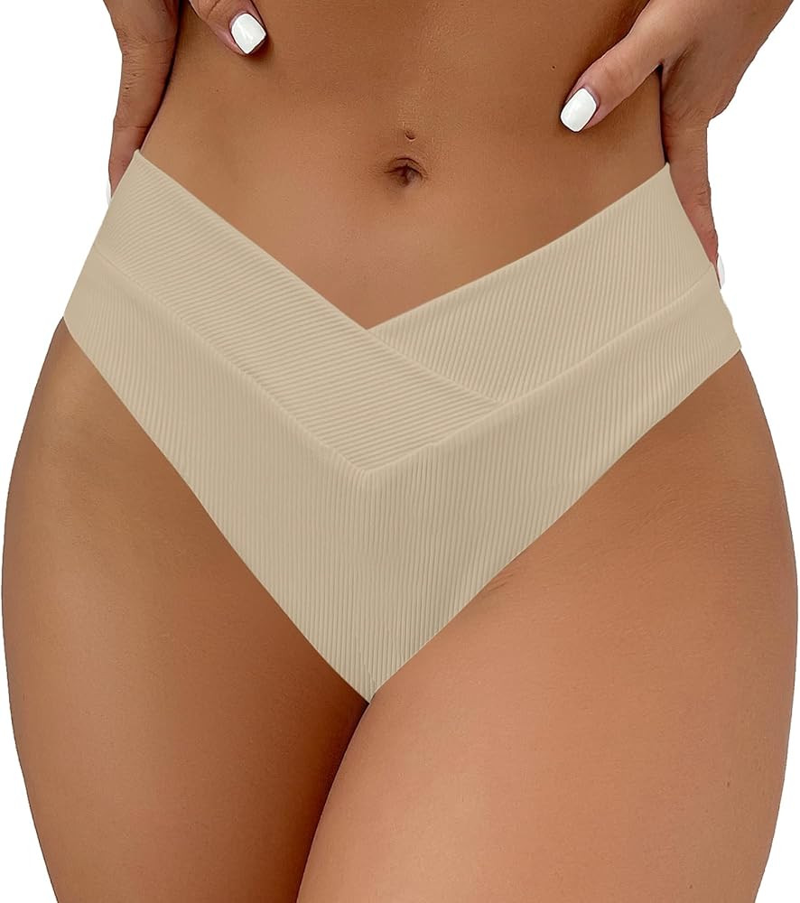 Women's V Cut High Waisted Bikini Bottom Ribbed High Cut Cheeky Swimsuit Bathing Suit Bottoms | Amazon (US)