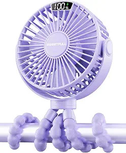 SWEETFULL Portable Stroller Fan with LED Display, 4 Speed Rechargeable Mini Clip On Fan, 360° Ro... | Amazon (US)
