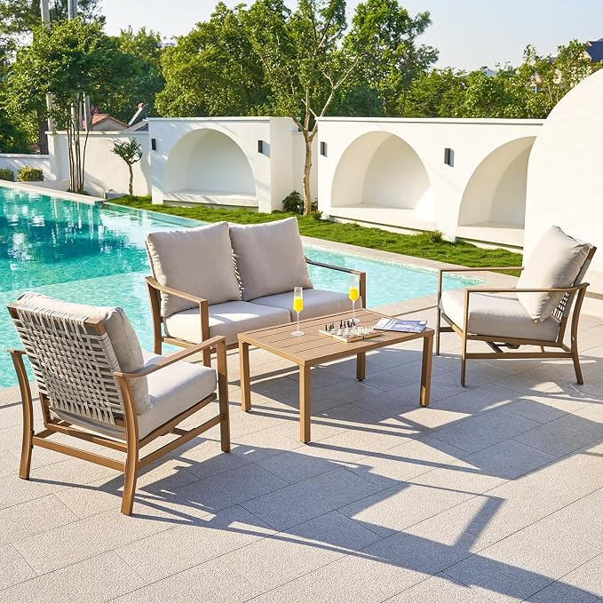 NATURAL EXPRESSIONS 4 Pieces Patio Furniture Sets, Modern Metal Outdoor Conversation Sets with Hi... | Amazon (US)