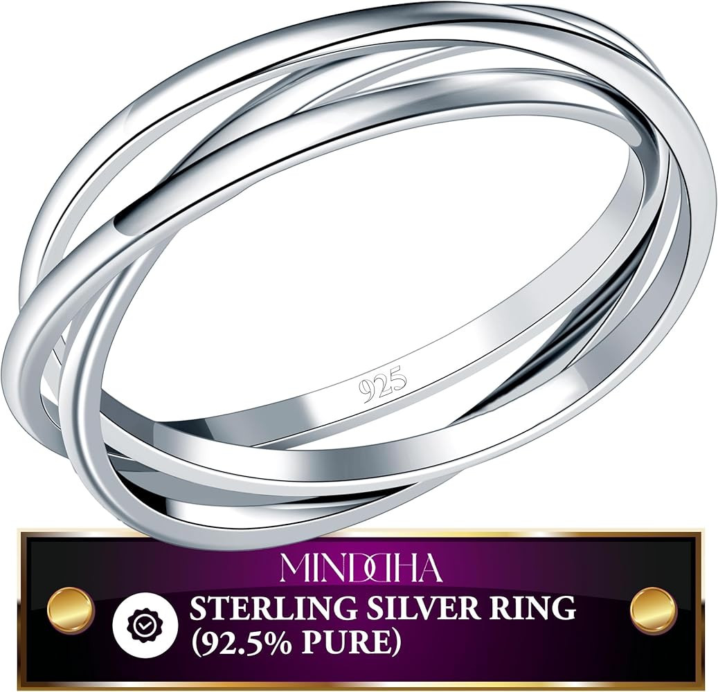 MINDDHA Sterling Silver Interlocking Ring for Women - 925 Trinity Rolling Ring - Handmade Dainty ... | Amazon (US)