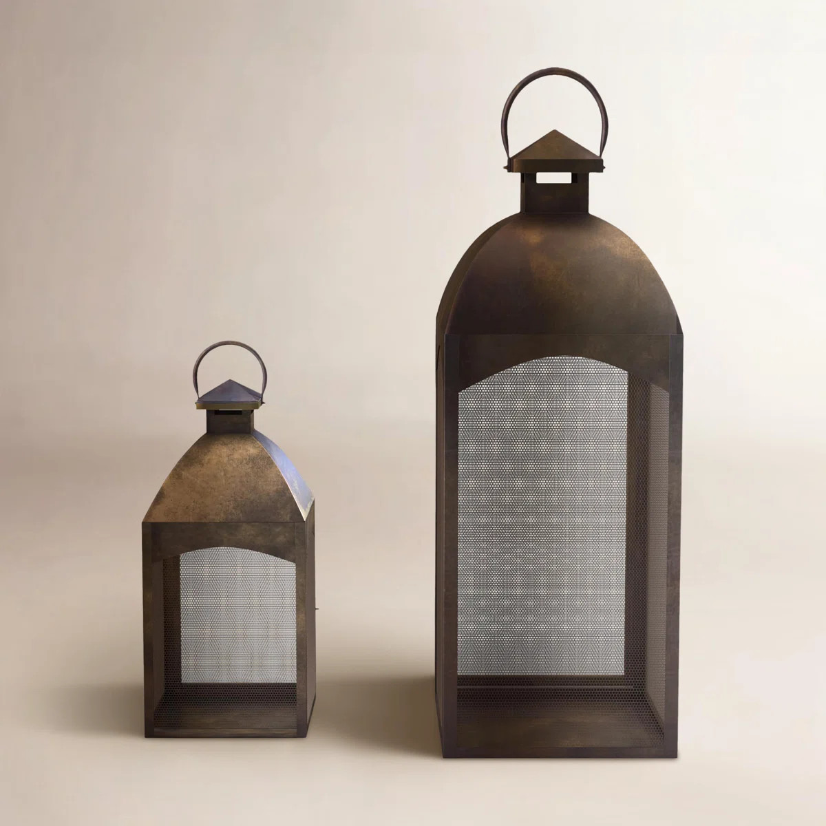 Antique Bronze Lanterns 25" H Metal Candle Holders, Set of 2 | Wayfair North America