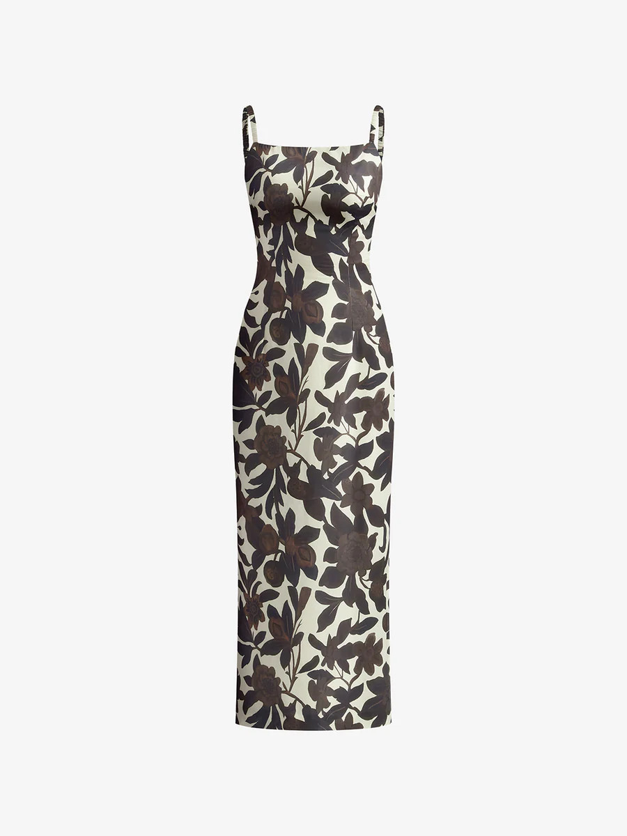 Backless Print Split Zipper Dress | Commense