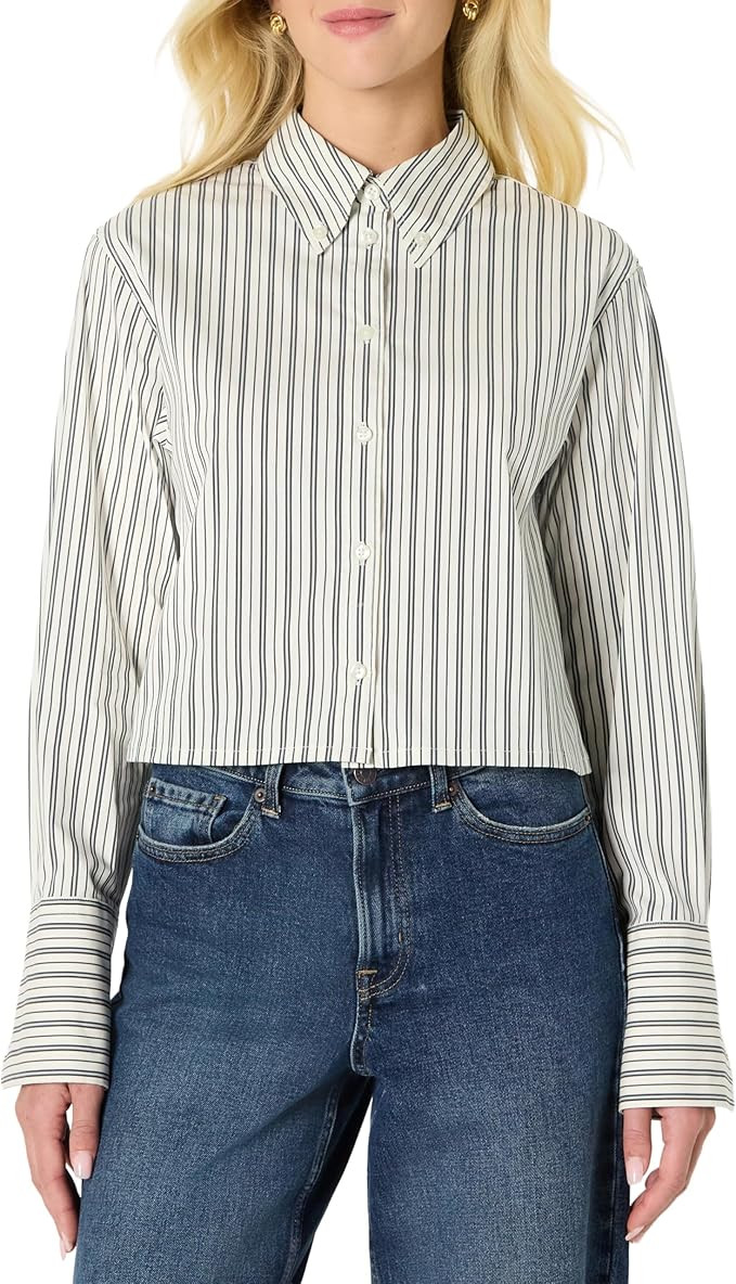 Amazon Essentials Women's Modern Oversized-Fit Cropped Cotton Stretch Poplin Button-Down Shirt | Amazon (US)