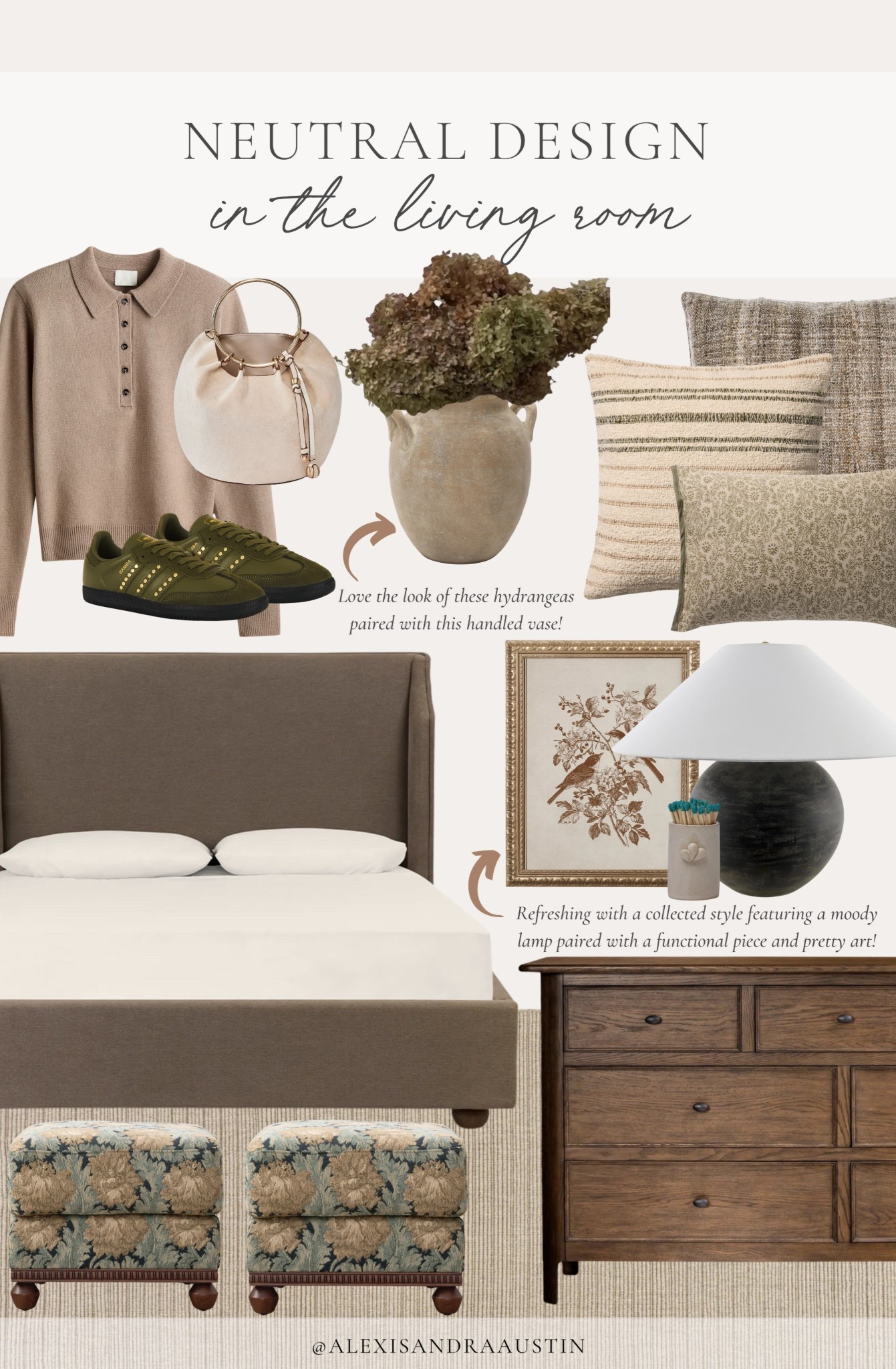 Collected style New Year’s refresh featuring some of my favorite finds! Loving this pop of color against neutral wood tones, cozy throw pillows, and rich wool rug to ground any space. 

Home finds, neutral home inspo, neutral wood tones, furniture favorites, upholstered bed frame, dresser details, neutral area rug, collected style, cozy throw pillow, winter outfit inspo, faux florals, vase details, table lamp, framed art, ottoman favorites, Wayfair, Target Style, Etsy, Galey Alix, Loloi, Adidas, shop the look!

#LTKHome #LTKSeasonal