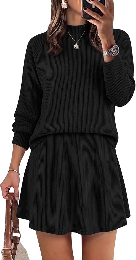 WIHOLL 2 Piece Sets for Women Mini Skirt Lightweight Sweaters Mock Neck | Two Piece Sets for Wome... | Amazon (US)