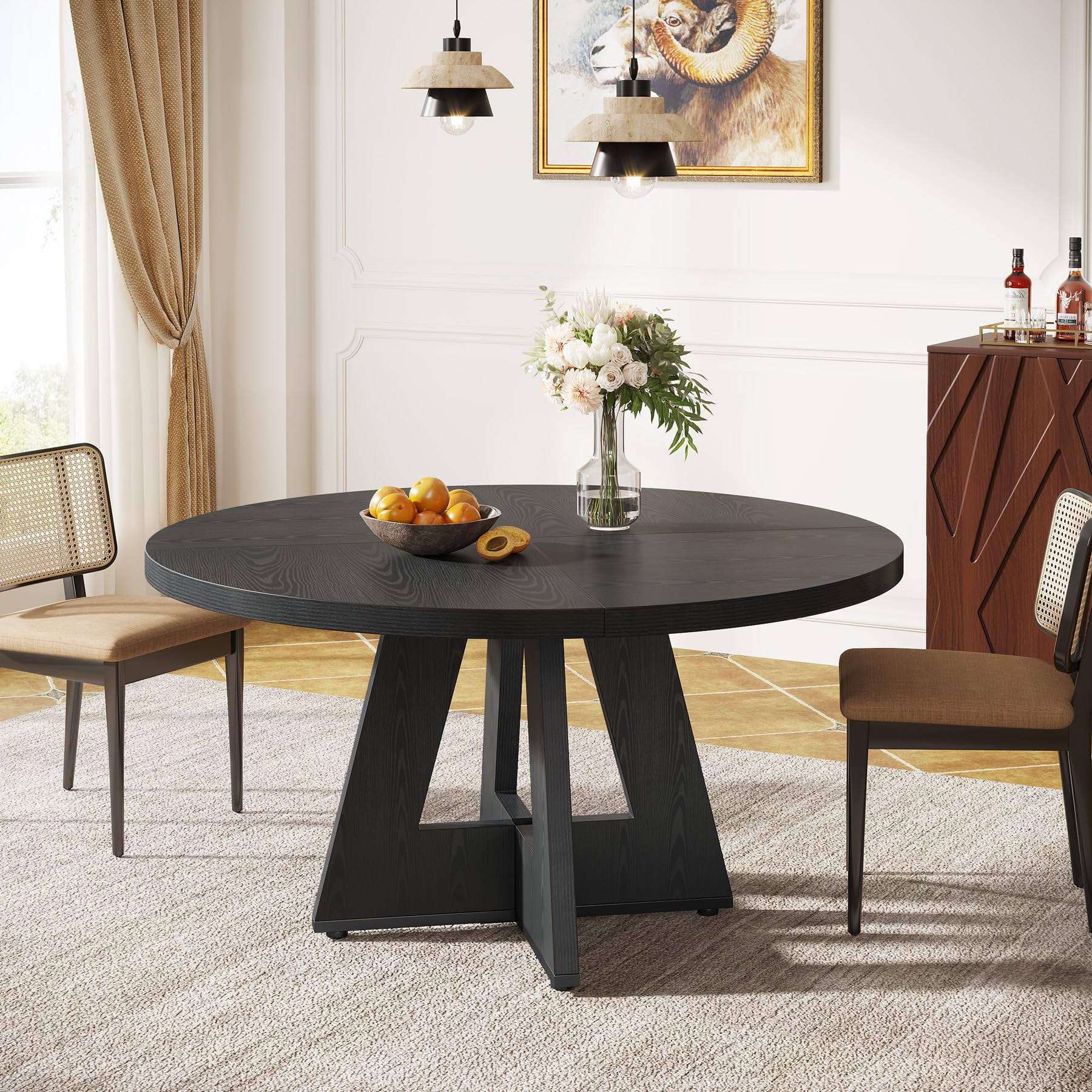 Tribesigns Round Dining Table for 4, Black Kitchen Table 47 Inch Farmhouse Wood Kitchen Dinning T... | Walmart (US)