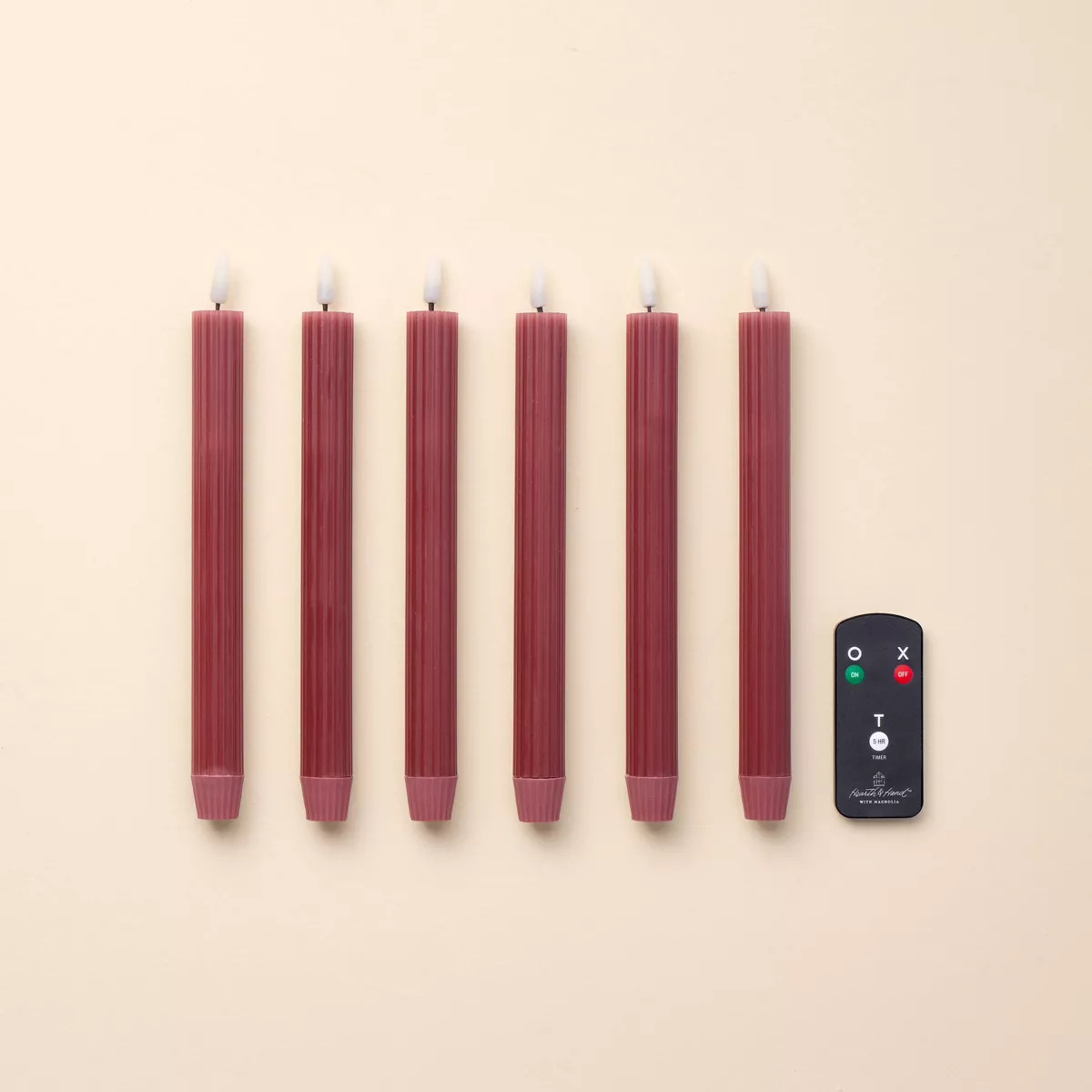 6pk Ribbed Flameless LED Taper Candles Green - Hearth & Hand™ with Magnolia | Target