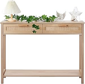 CREATIVELAND Console Table, 2 Drawers Hamilton Rattan Console Table, Entry Storage Rustic Sofa Si... | Amazon (US)