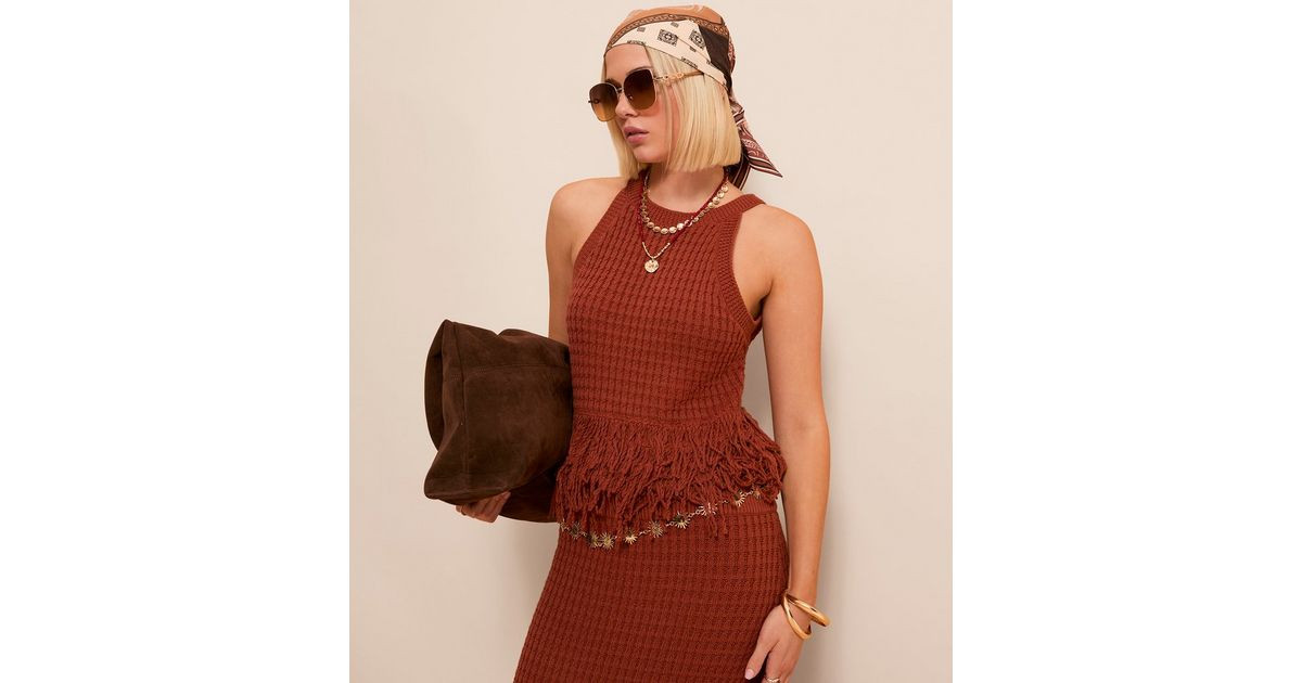 Dark Red Fringed Hem Cotton Rich Vest | New Look | New Look (UK)