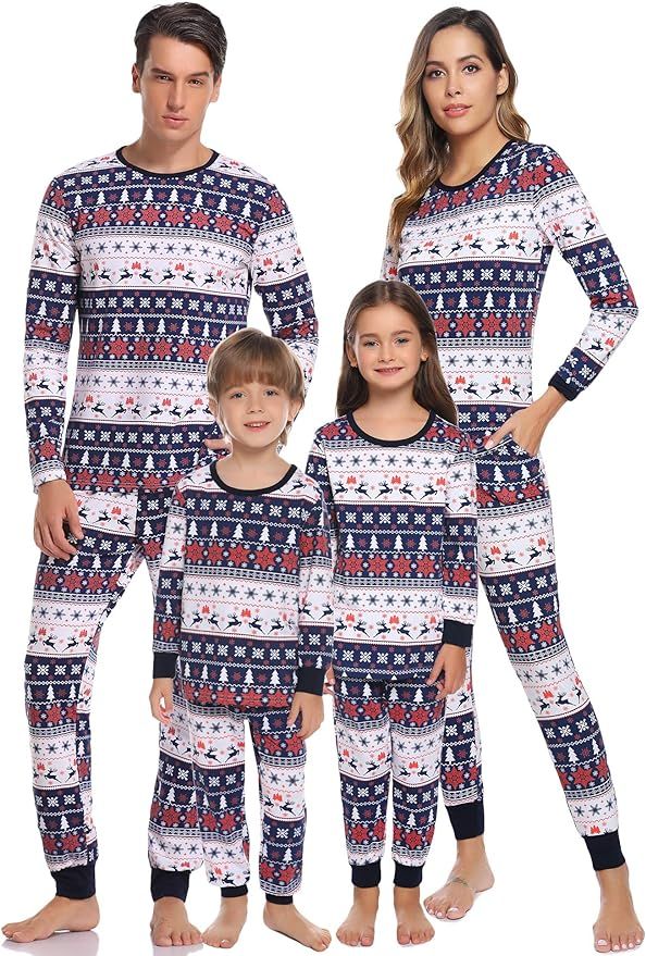 Hawiton Family Christmas Pajamas Set Matching Xmas Deer Sleepwear Dad Mom Kids PJs | Amazon (US)