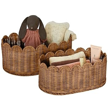 BEBE BASK Premium Scalloped Basket Set Of 2 - Scallop Basket - 16 x 10 x 7 Inch - Hand-Woven Eleg... | Amazon (US)