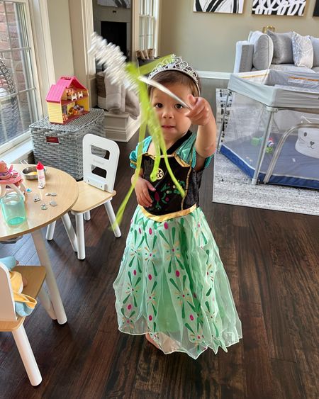 Frozen costume. Toddler craft table. Play room. Toddler must haves. Playpen. Toddler toys. Pretend play. Halloween costume. Princess costume. Play yard. 

#LTKfamily
