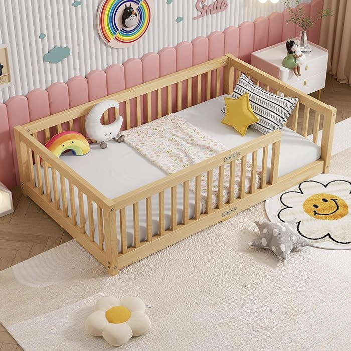 Twin Size Montessori Toddler Floor Bed with Wood Slats for Girls and Boys, Wood Montessori Bed Fr... | Amazon (US)