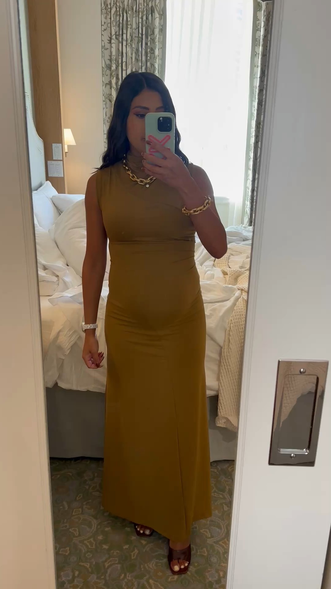 Not a maternity dress, but very bump friendly. I love this color for the fall. I paired it with gold jewelry. 

#LTKBump #LTKSeasonal